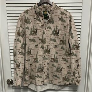 Vintage Cabelas Chamois Flannel Button Down in Deer and Forest Print